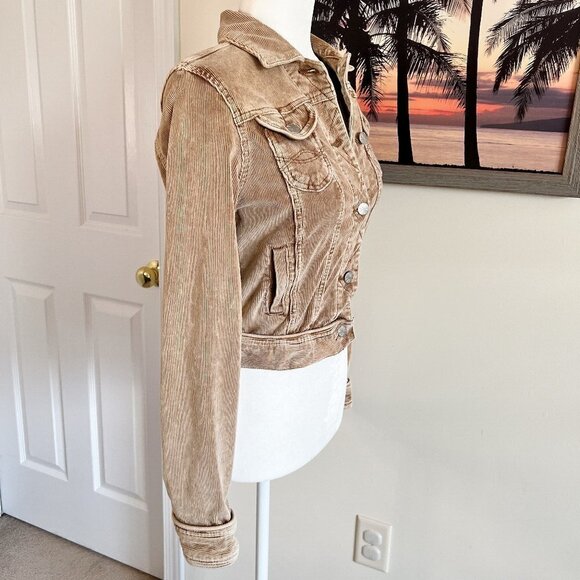 Women's Younique Corduroy Jacket | Short | Tan | Size Medium | Cotton/Spandex - Picture 3 of 9